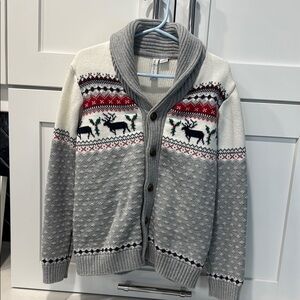 Janie and Jack Gray and Red Kids Shawl Collar Sweater